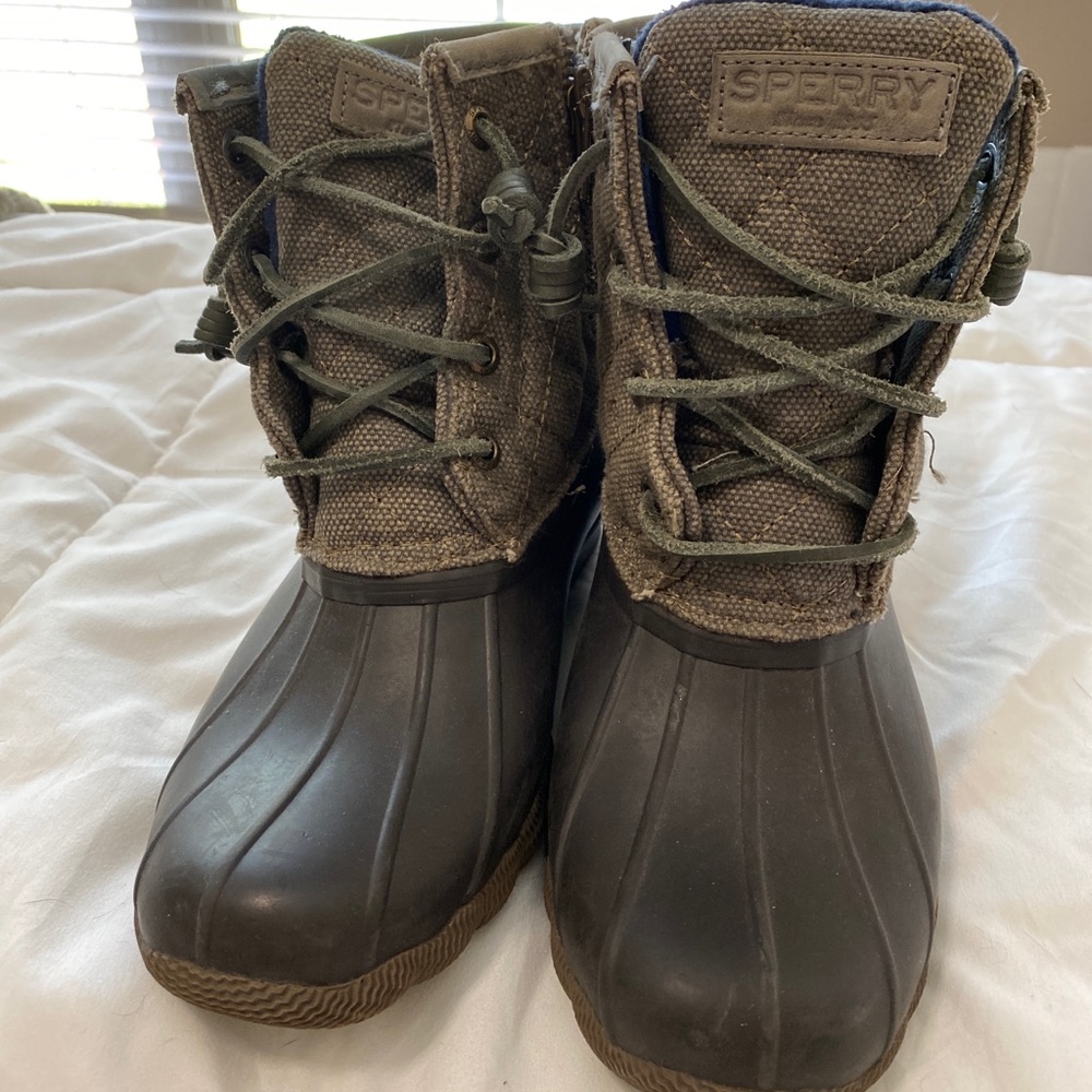 Sperry Saltwater Ankle Rainboots, brown olive Sz 6